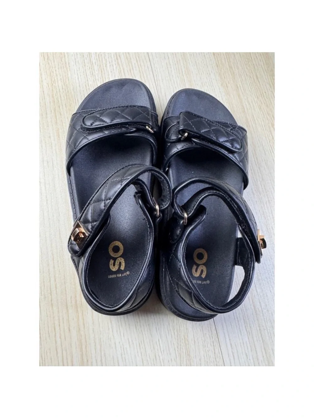 NWOT Black Quilted Chunky Platform Sport Sandals Gold Hardware